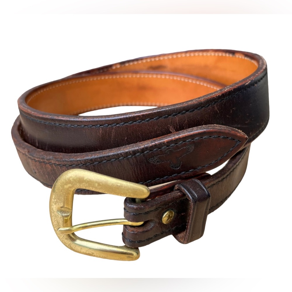 Galco Men’s Brown Leather Tapered Belt With Engraved Hawk & Brass Buckle Sz 42